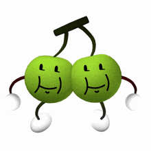 two green cherries with faces drawn on them