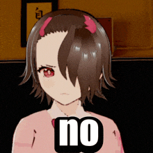 a picture of a girl with red eyes and the word no on it