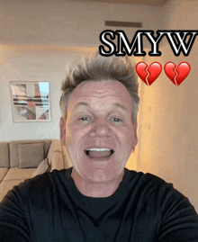 a man with a broken heart and the word smyw written above him