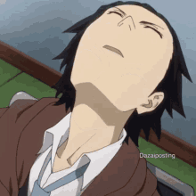 a close up of a person 's face with the words dazaiposting below