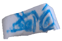 a piece of paper with a blue swirl on it that says ' dirty ' on it