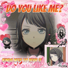 a picture of a girl with the caption do you like me kinda need to hear it love picmix