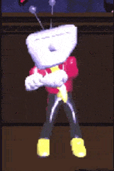 a cartoon character with a white head and yellow boots