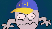 a cartoon character wearing a hat that says e = m + 1 on it