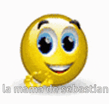 a yellow smiley face is smiling and covering its eyes with its hands .