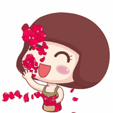girl heart smiling red ribbon blushing