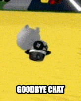 a cartoon character is laying on the ground with the words goodbye chat above it