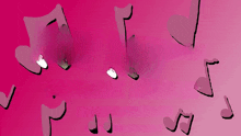 a pink background with hearts and music notes