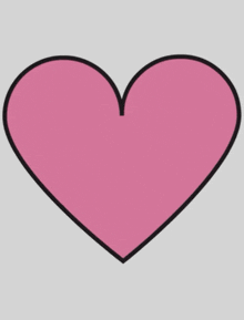 a pink heart with a black outline on a white background