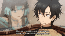 a boy and a girl are looking at each other in a mirror and the girl says ela esta tentando mostrar vantage