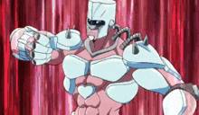 a cartoon character with spikes on his arms and a heart on his chest