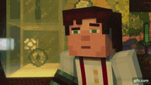 a man in a minecraft video game is looking at something
