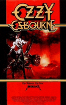 a poster for ozzy osbourne shows a man riding a horse