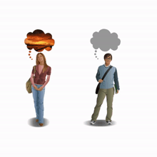 a man and a woman are standing next to each other with a thought bubble above them that says i cannot understand you