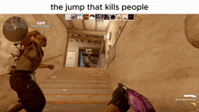 a screenshot of a video game with the words the jump that kills people at the top