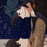 a couple of anime characters looking at each other with one having blood coming out of his nose
