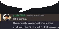 guibr342 today at 9:58 pm of course he already watched the video and sent to do j and nusa owners
