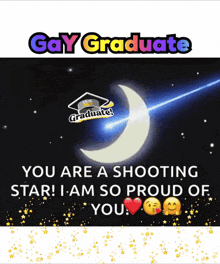 a picture of a shooting star with the words gay graduate at the top