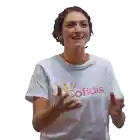 a woman wearing a white t-shirt that says cofidis on it