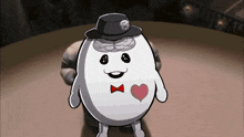 a cartoon character with a hat and a heart on his chest