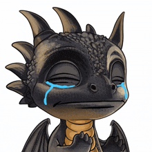 a cartoon drawing of a dragon with tears coming out of it 's eyes