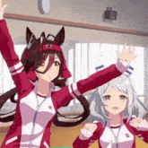 a couple of anime girls standing next to each other