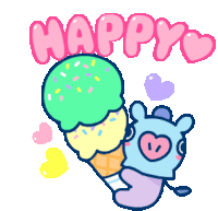 Bt21 Happy Heart Sticker - Bt21 Happy Heart Ice Cream Stickers