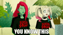 harley quinn and poison ivy from the suicide squad are standing next to each other