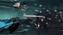 a sword is being thrown in the air by a person
