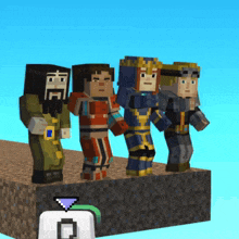 a group of minecraft characters standing next to each other on a block