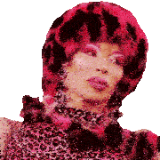 a woman wearing a pink fur hat and leopard print top