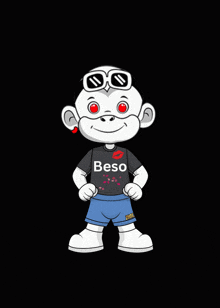 a cartoon character wearing sunglasses and a shirt that says beso
