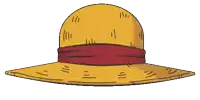 a cartoon drawing of a straw hat with a red band around it