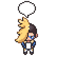 a pixel art drawing of a person with a speech bubble that says ii