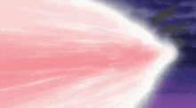 a pink and white glowing object is coming out of a purple background .