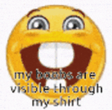 a smiley face with the words `` my boobs are visible through my shirt '' written on it