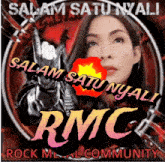 a poster for rmc rock metal community with a woman giving the middle finger