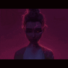 a close up of a person 's eyes with glowing red eyes