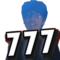 a pixelated image of a man with glasses and the numbers 777