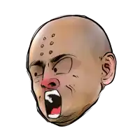a cartoon drawing of a bald man with a very angry look on his face