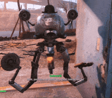 a video game character named coleworth is talking to a robot