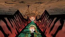 a painting of a person walking through a tunnel with the word ' nightmare ' on the bottom