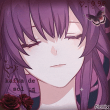 a picture of a girl with purple hair has the words kafka de sol written on the bottom