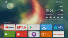a screenshot of the home screen of a tv showing apps such as youtube netflix and google play