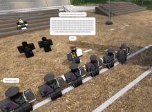 a group of roblox characters are standing in a row and one of them says " roblox tags "