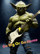 a picture of yoda playing a guitar with the words go big or go home