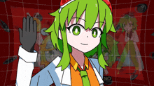 a cartoon of a girl with green hair giving a high five