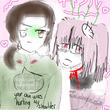 a drawing of a man and a girl with the words " you look like my pubes if it was on my tip " at the bottom