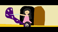 a girl in a pink dress is holding a sword in front of a ghost with the number 8 on it