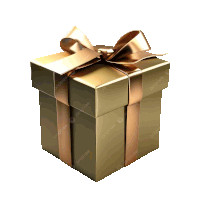 a gold gift box with a gold ribbon and a bow